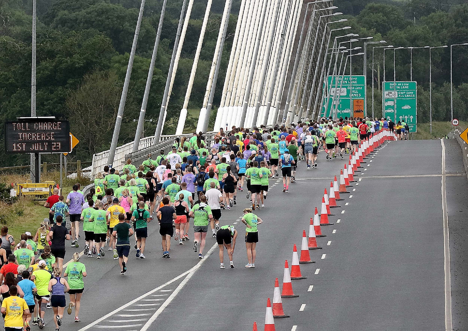 The runners heading over the Thomas Francis Meagher Bridge during the Waterford Viking Marathon 2023